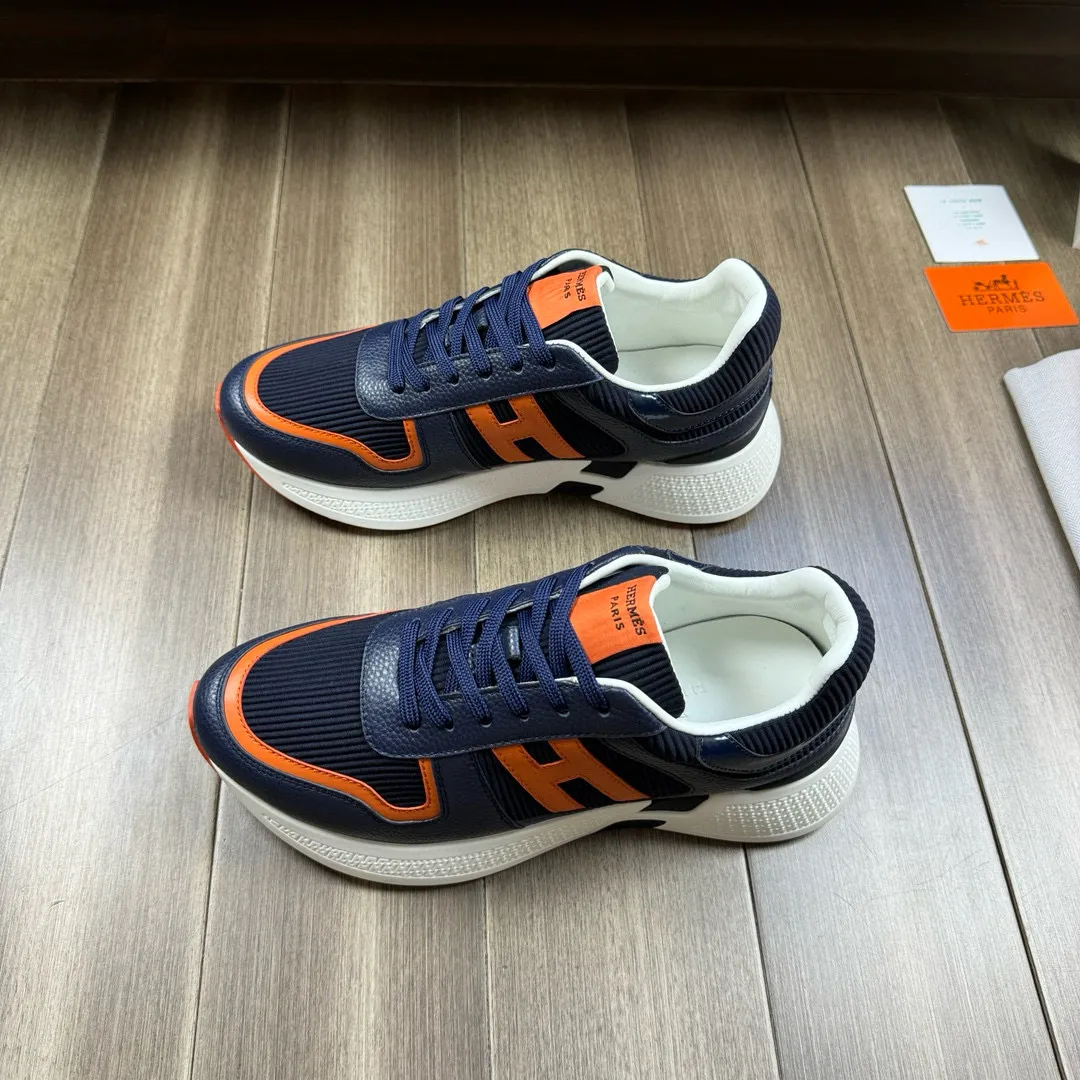 [HERMES] Hermès men's shoes 💰520💰 - High-end quality original order - Upper: 🔝 tumbled calfskin, high mercerized striped fabric, sewn brand H totem - Lining: water-dyed cowhide - Outsole: ultra-light T men's shoes 💰U foam rubber; two-color molded outsole - Super high quality control, fine workmanship: highlighted (high-end, luxury, grade) -Size :38-44, (45, customized)